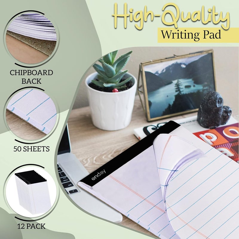 Enday Legal Pads 8.5 x 11 Inch, (12 Pack) 50 Sheets per Notepad, White Note Pads, Legal Ruled Writing Pad with Perforated Pages, White Paper Legal Pad for Work and Note-Taking. - Image 3